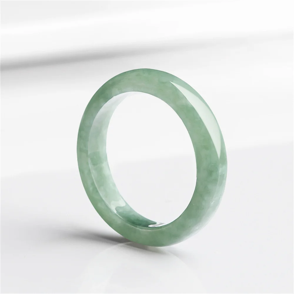 

3.8mm Wide Natural Ice Green Jadeite Charm Lucky Ring for Woman Man's Gift with Certificate Luxury Jade Fashion Vintage Jewelry
