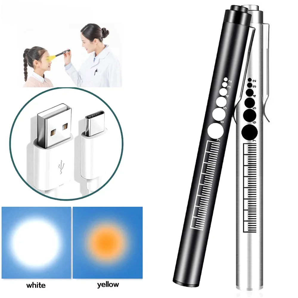 Portable Medical Pen Light Built-In Battery Medical LED Flashlight Mini Torch White-Yellow Light for Doctor Nurse Diagnosis