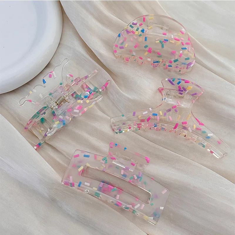 2024 Fashion New Summer Childhood Candy Color Polka-dot Beans Acetic Acid Clear Hair Grab Clip Fresh Shark Clip Clip Girls