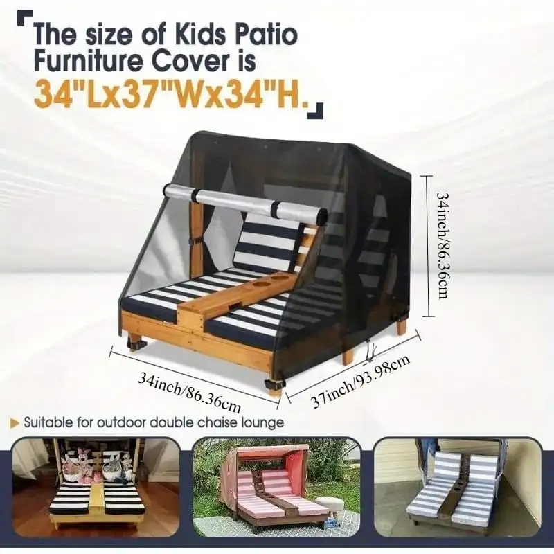 Double Chaise Lounge Cover, Heavy‑Duty Waterproof 2‑Person Outdoor Recliner Protector, UV‑Resistant Windproof Dust‑Proof Patio D