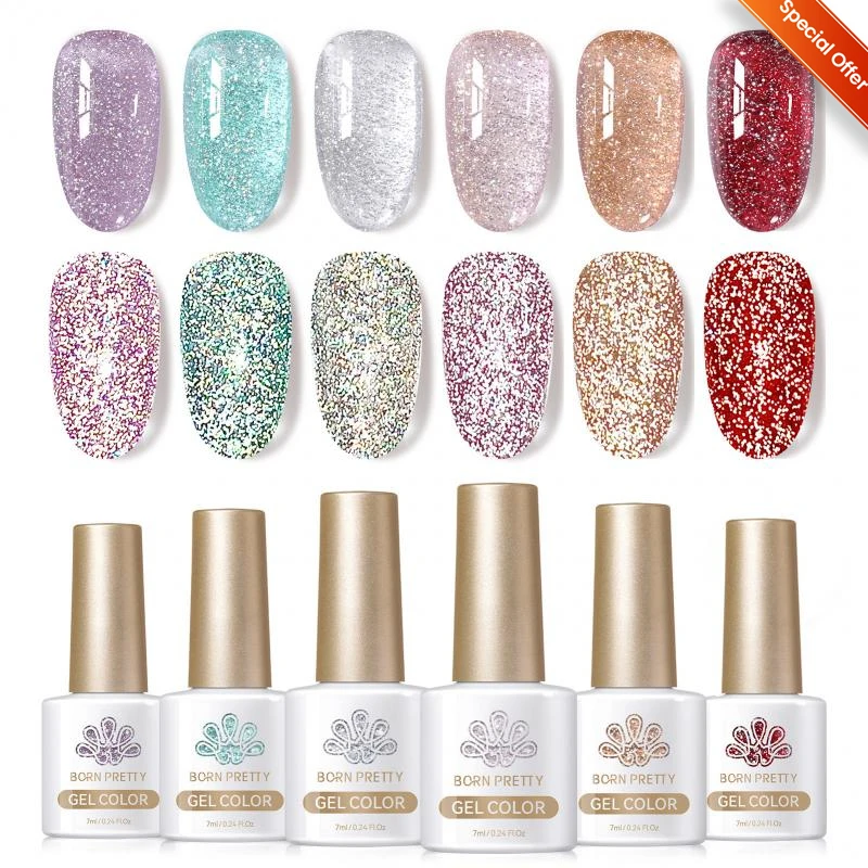 BORN PRETTY 6 pezzi Set di smalti per unghie gel magnetici Cat Auroras Glitter Brillanti Kit per manicure semipermanenti Soak Off Vernice UV