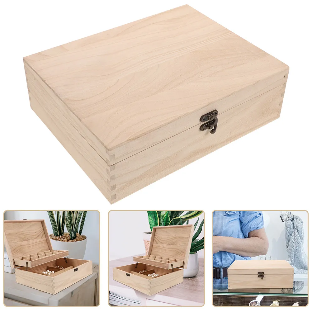 

2Pcs Large Capacity Wood Jewelry Organizer Box Fine Compartmentalization Lockable Wooden Keepsake Storage Case for Necklaces