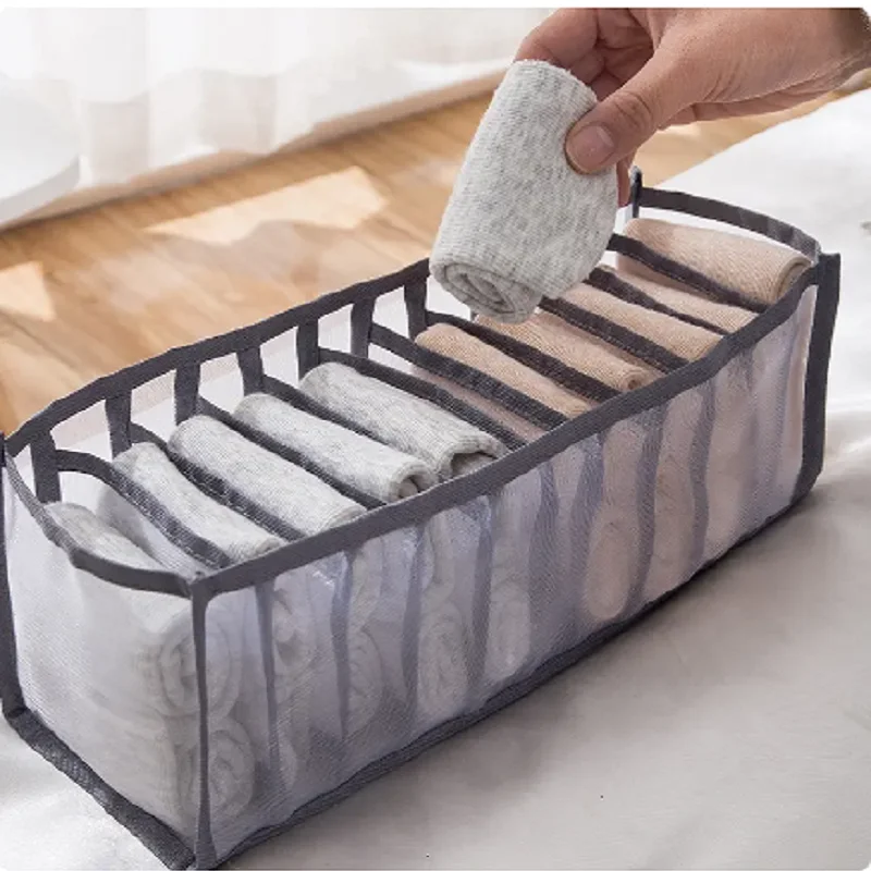 11-Fach Faltbare Aufbewahrungsbox für Unterwäsche Nylon-Organizer für Schlafsäle BH-Organizer Atmungsaktive Netztasche – Detail 10