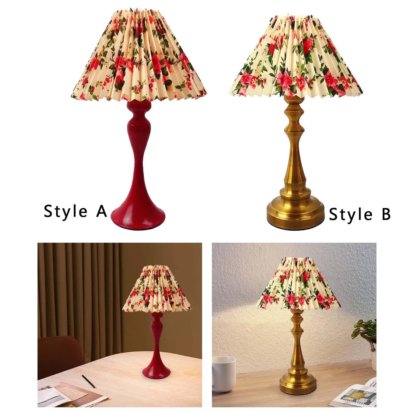 NightStand Lamp Desk Lamp Pleated Shade Decorative Round Metal Base Study Lamp for Home Office Sturdy Stylish Housewarming Gift