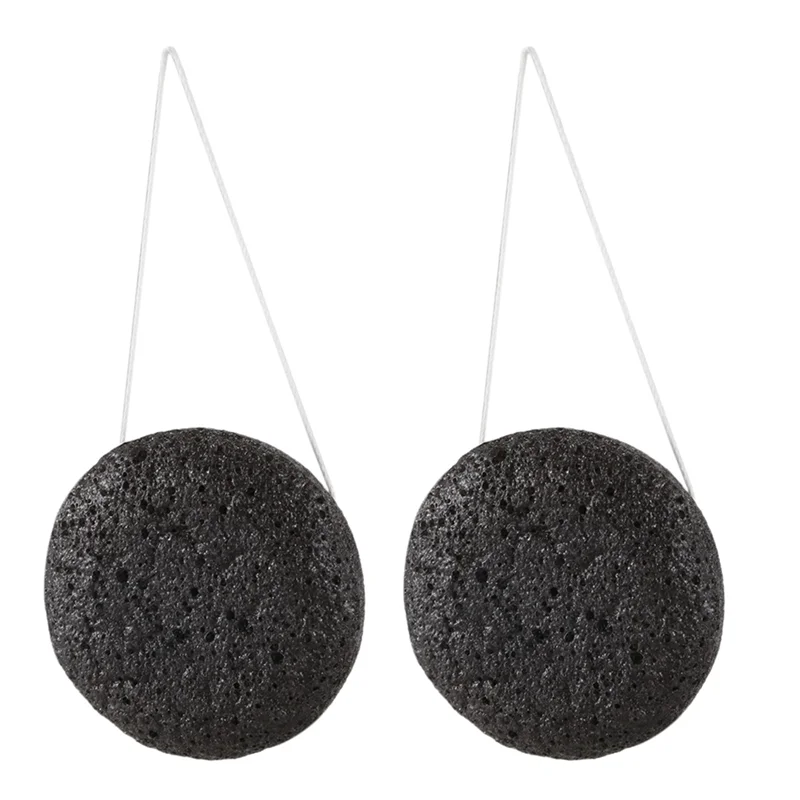 ABLJ 2X Konjac Konnyaku Jelly Fiber Gesichts-Make-up-Waschpad Reinigungsschwamm Puff Peeling-Schwarz