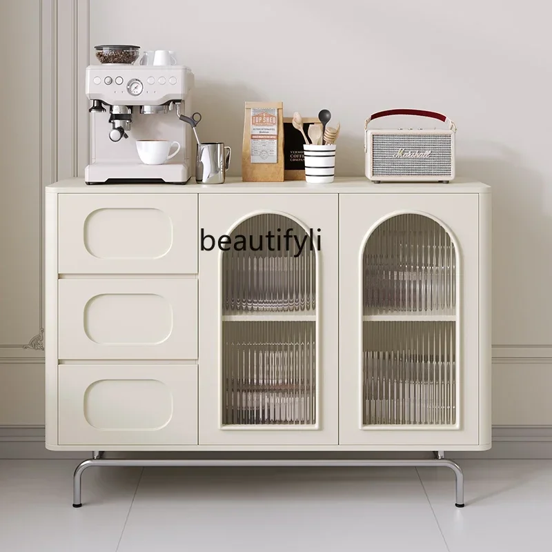 

French cream style dining side solid wood tea kitchen multi-functional modern simple locker
