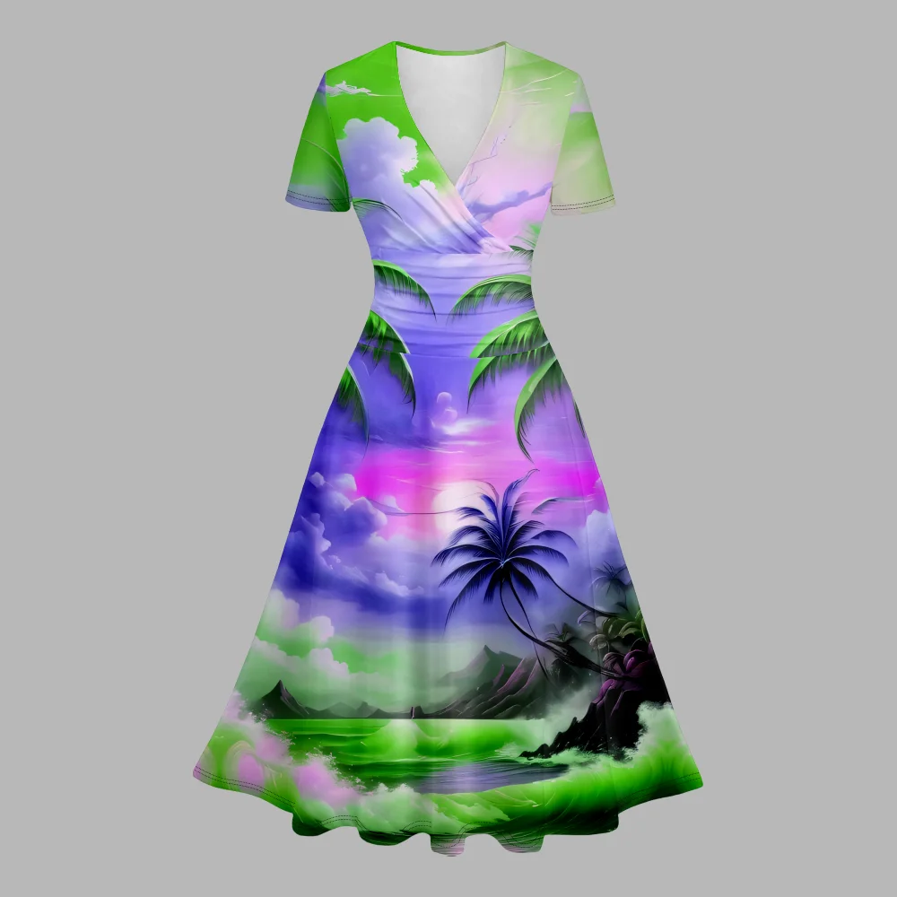 Stijlvolle Feestjurk Zomer Hawaiiaanse V-Hals A-Lijn Jurken Maxi Jurk Mode Vrouwen Resort Jurken Chique Gewaad Trendy Meisje Vestido