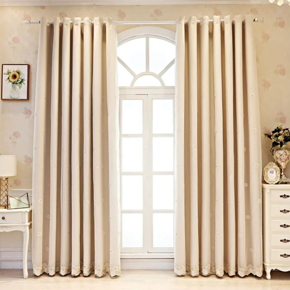 Tenda oscurante a doppio strato, pannello mantovana con drappo solido a strati ricamato bianco voile scuro, energia della camera da letto della ragazza del soggiorno
