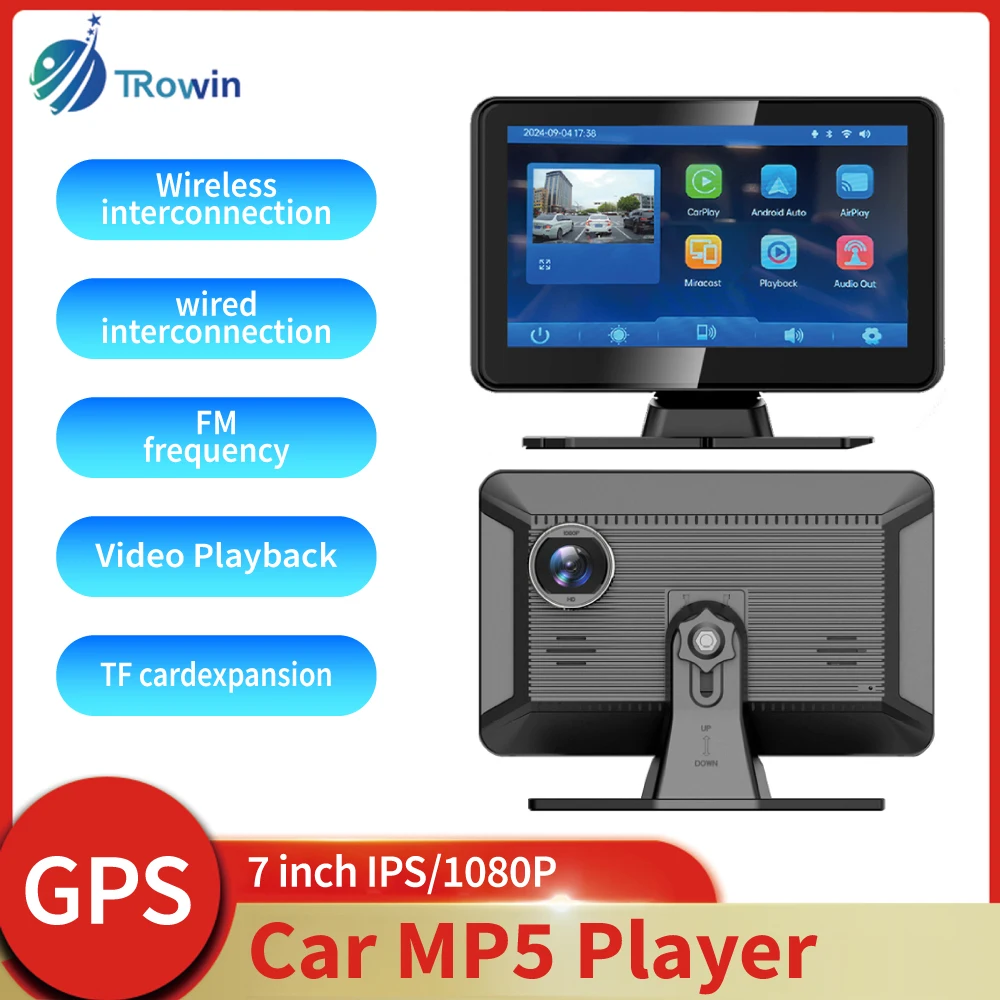 

7-дюймовый универсальный автомобильный мультимедийный MP5-плеер с GPS, зеркальная связь, беспроводная музыка, бесплатный звонок, USB TF AUX