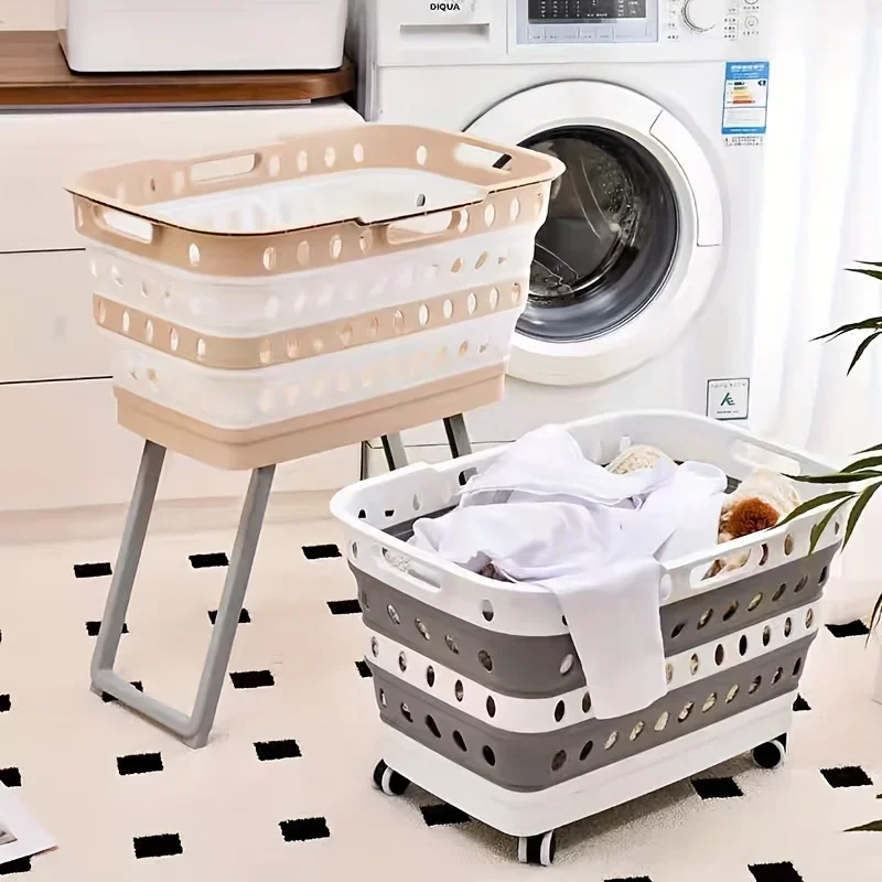 Foldable Laundry Basket with Standing Legs Collapsible Hamper Storage Basket for Bathroom, Bedroom, Dorm & Laundry Room