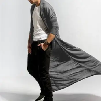 Men's Extra-Long Open-Front Trench Coat 2 Mens Long Trench Coat Solid Color Long Windbreaker Coat Solid Color Open Front Ankle-Length Men Jacket Cardigan Autumn Outerwear 2