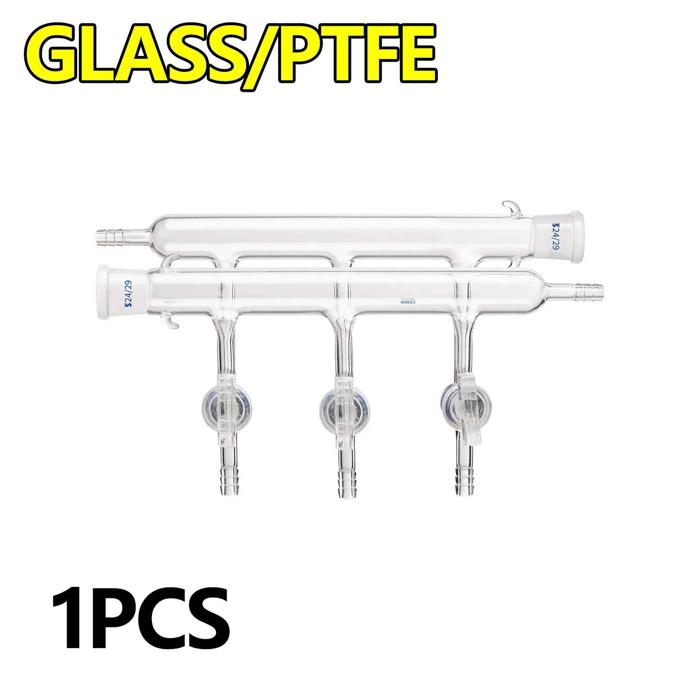 

1 piece double exhaust gas distributor 24# high borosilicate glass multi-way gas distribution pipe glass/PTFE piston