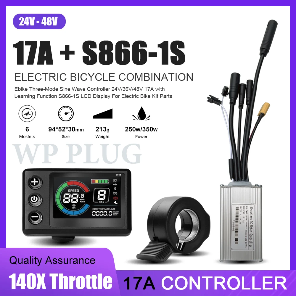 

350W250W E-bike Brushless Motor Controller 36V48V 17A Electric Bike Sinewave Controller UART Protocol No.2 with WP Plug