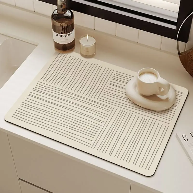Apricot Colored Spliced Kitchen Drain Mat, Anti Slip Coffee Machine Tableware, Kitchen Countertop Protection Mat