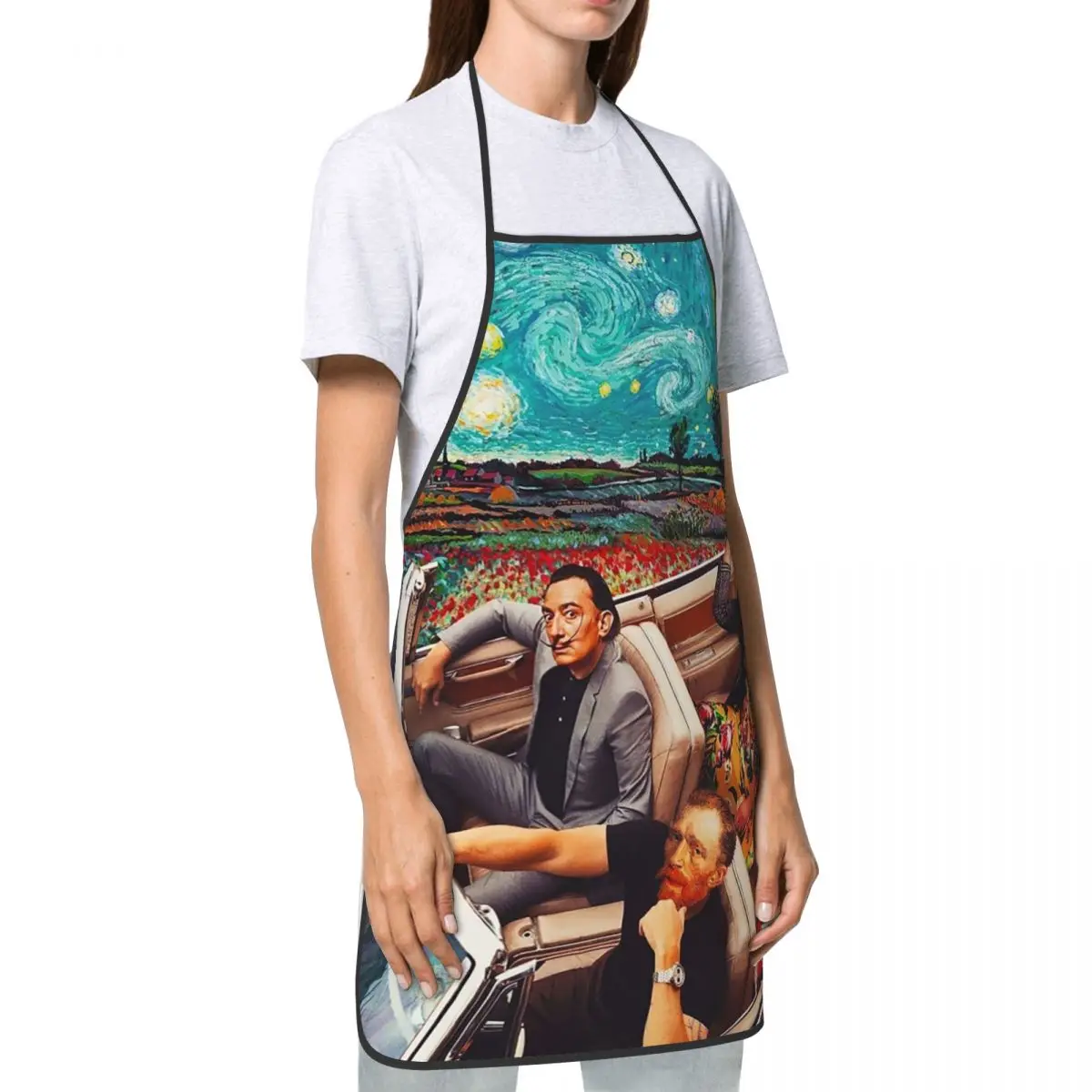 Salvador Dali And Van Gogh Starry Night Apron Kitchen Chef Cooking Baking Bib Women Men Funny Tablier Cuisine for Painting