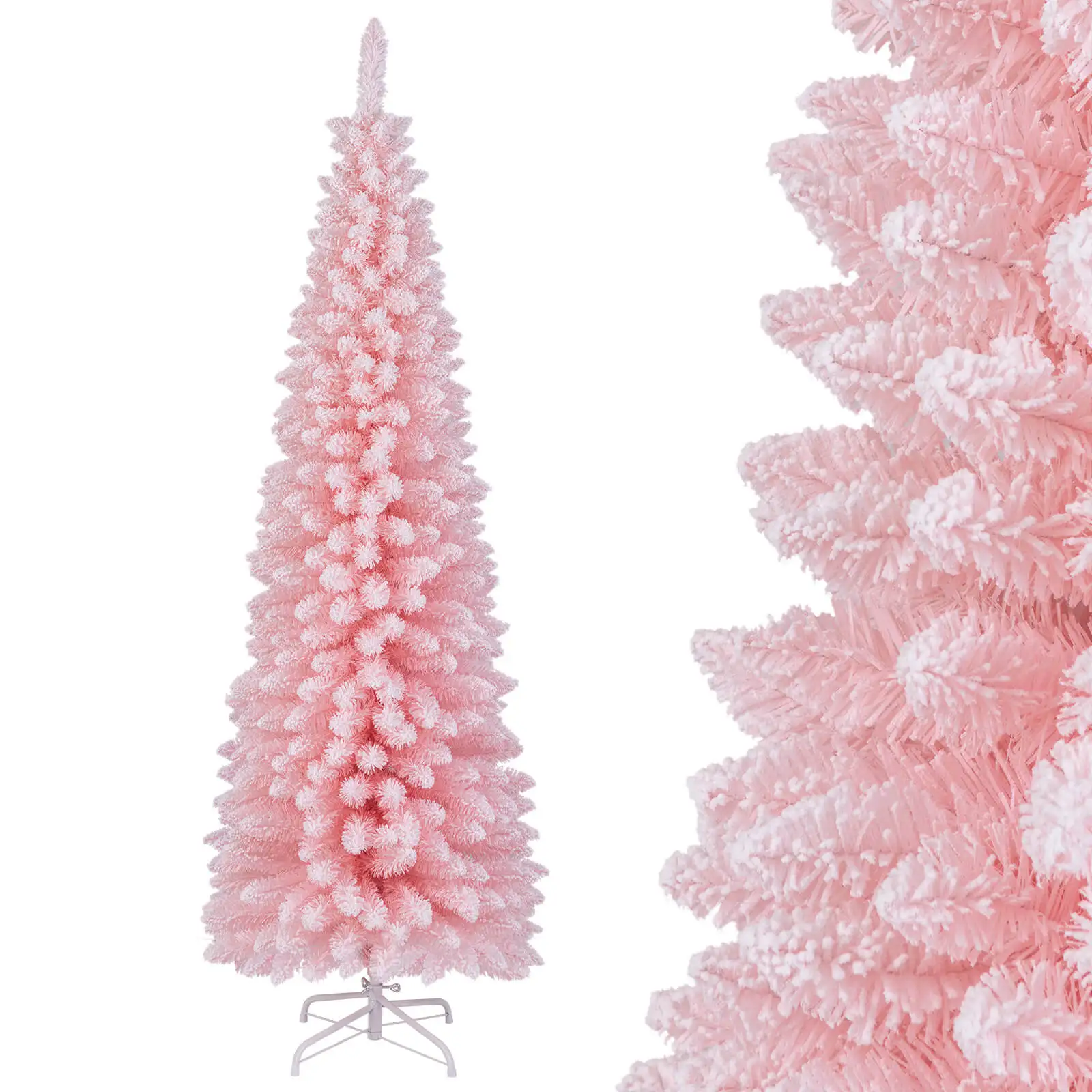 

6 FT Artificial Pink Christmas Tree with 460 Branch Tips Folding Metal Stand