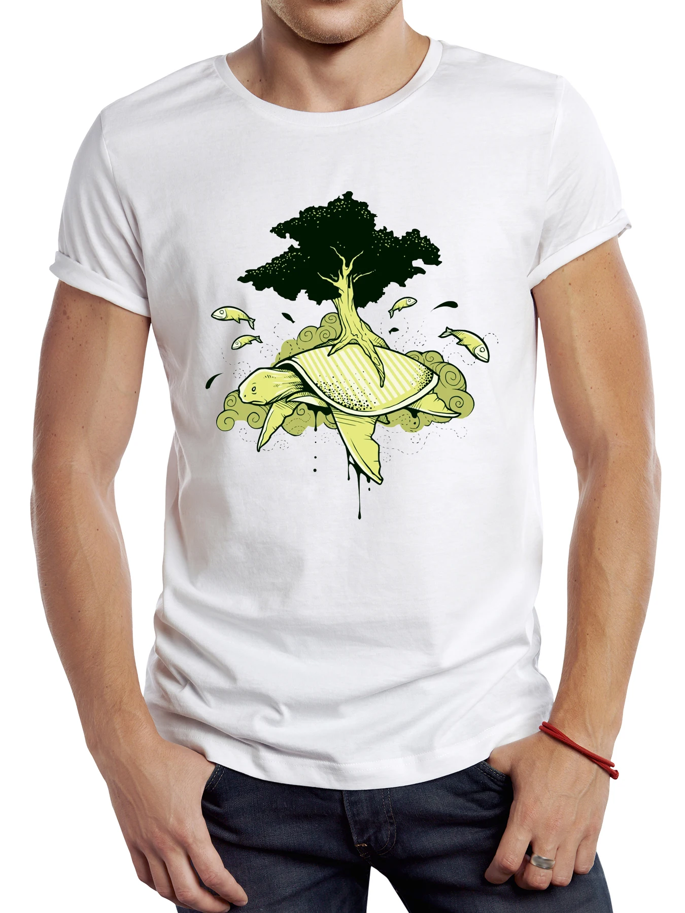 

FPACE Fashion Trend Turttle Tree Funny Printed T-Shirt Men's Short Sleeve T-Shirt Casual Versatile Tops