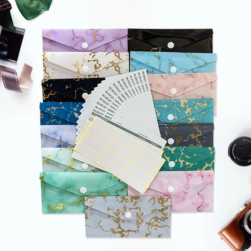 Cash Envelope System, 15 Pack Waterproof Reusable Plastic Budget Envelopes, Money Envelopes for Budgeting and Saving PVC