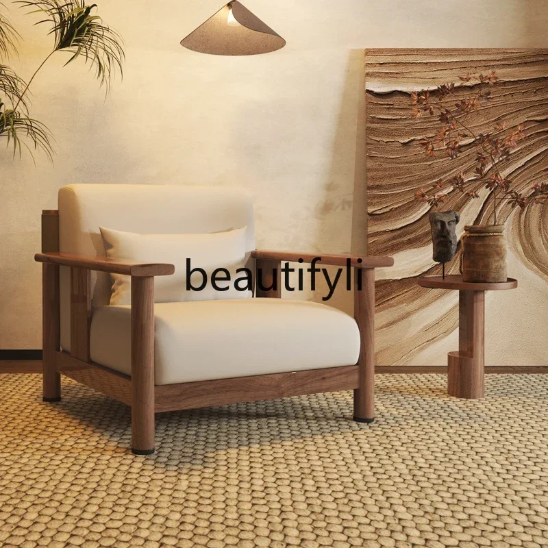 Single Sofa B & B Hotel Modern Living Room Balcony Ash Wood Solid Wood Sofa Chair