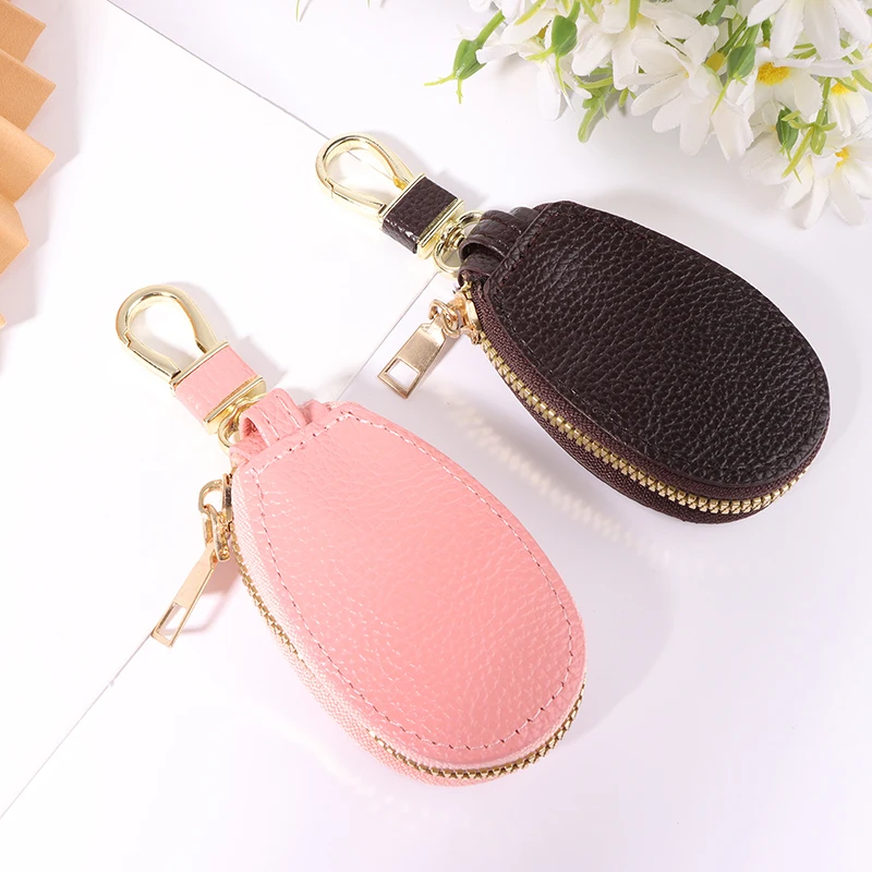 Unisex PU Leather Car Key Wallets Women Couples Zipper Door Keys Storage Mini Portable Multi-function Simple Solid Protection