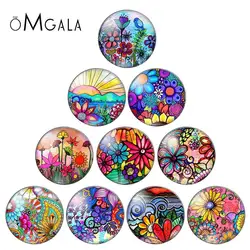 Art Colorful Oil Painting Flowers Pattern 10pcs 12mm/18mm/20mm/25mm Round photo glass cabochon demo flat back Making findings