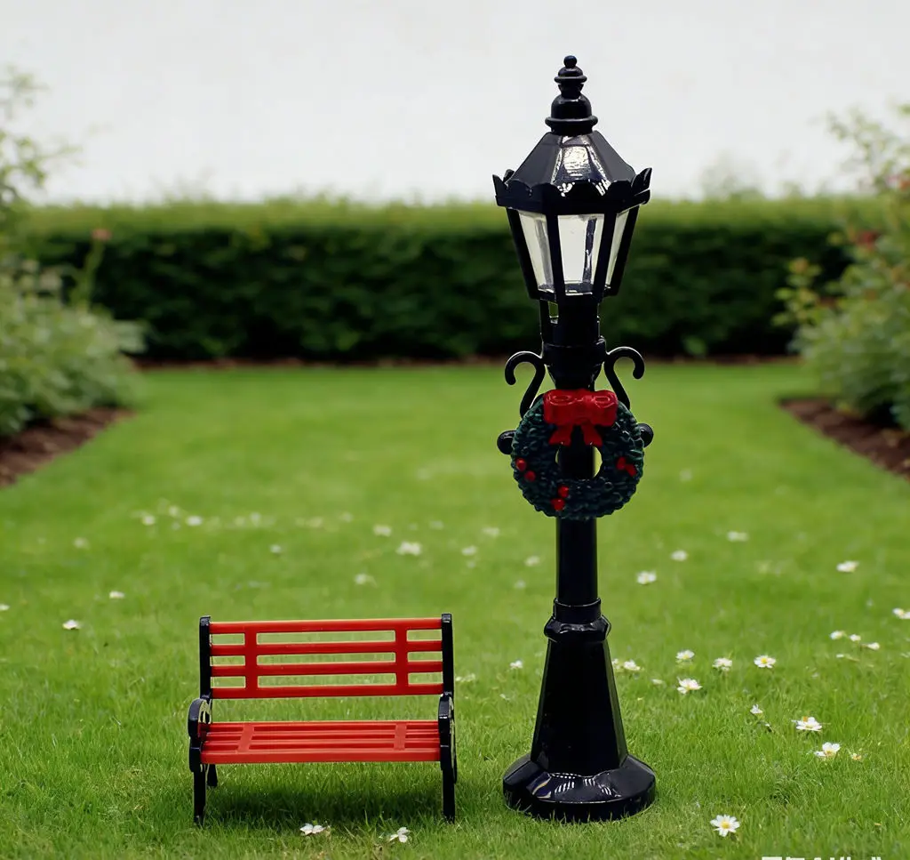 

8pcs Dollhouse Mini Lawn Street Lamp & Park Bench - Garden Yard Decor Ornament, Landscape Prop for Doll House Courtyard