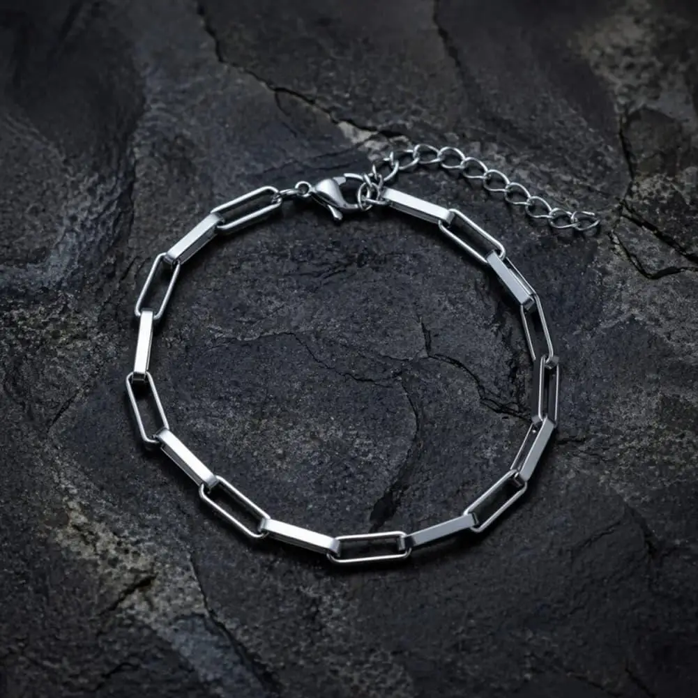 Unisex Silver Paper Clip Chain Bracelet Simple Rectangular Link Stainless Steel Bracelet Fashion Daily Accessory Gift Pulsera