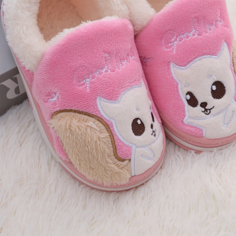 Toddler Girls Slippers Winter Shoes Kids Casual Home Wear Baby Warm Anti-slip Loafers Cartoon Squirrels Children House Footwear