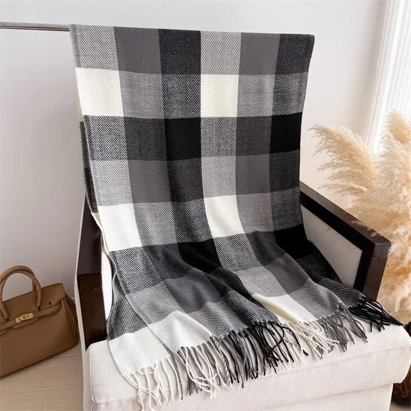 Luxury Brand Plaid Scarf Autumn Winter Women Warm Neckerchief Pashmina Lady Shawls and Wraps Casual Lattice Tassel Scarves image 5