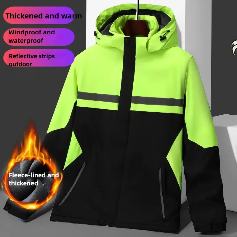 New Winter Work Jacket, Waterproof Windproof Reflective Thermal Coat with Fleece Lining, Stain Resistant Outdoor