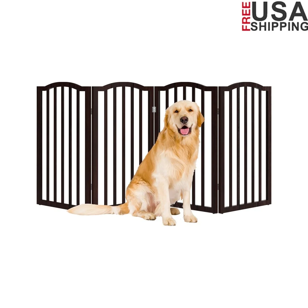 

4-Panel Indoor Pet Gate Foldable Freestanding Dog Barrier Doorways Stairs Hallways Adjustable Pet Fence