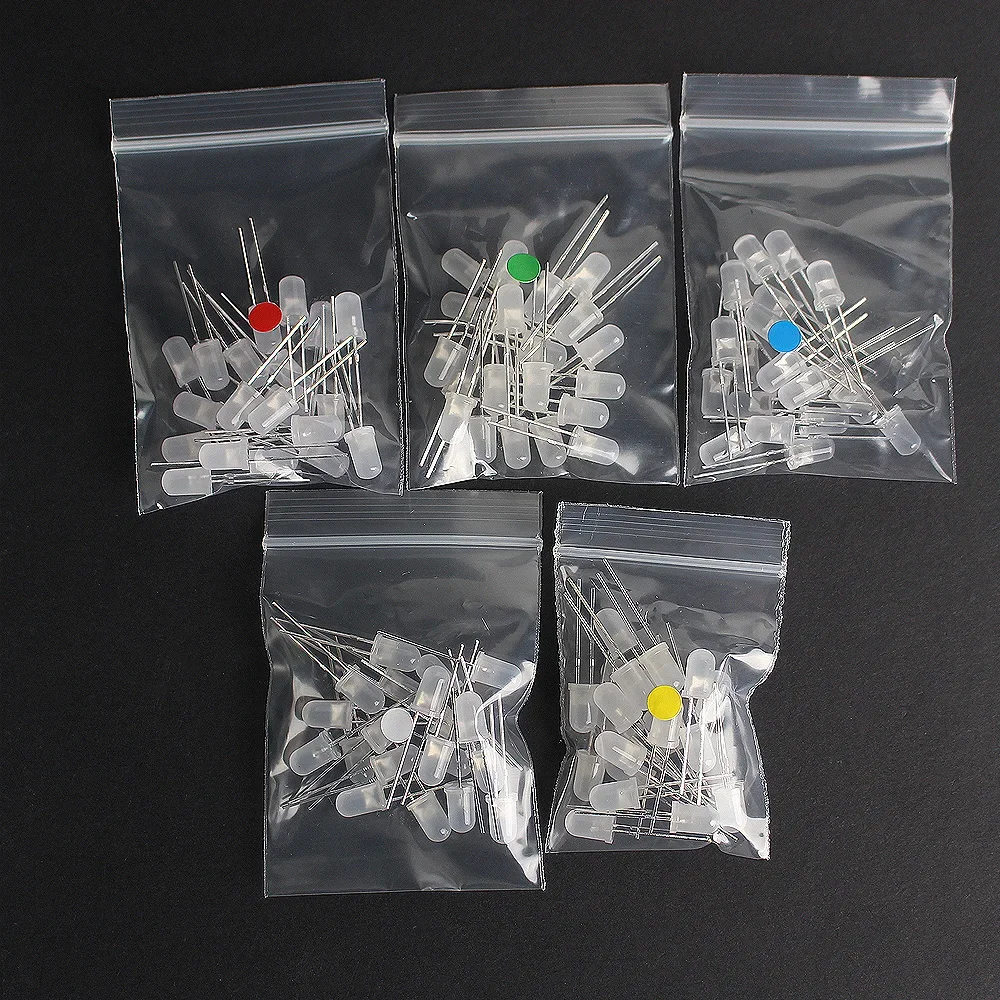 50/100PCS Fog LED Diode 5MM Blue Green Red White Yellow Led Lights Diodes 5Colors Kit