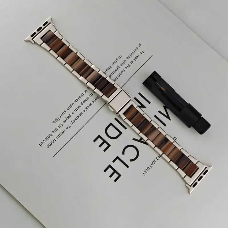 Stainless Steel Woman Watch Bands For Apple Watch Series 7 6 SE 5 Resin Strap 42 40 44 41 45mm Bracelet Loop For iwatch Wrist