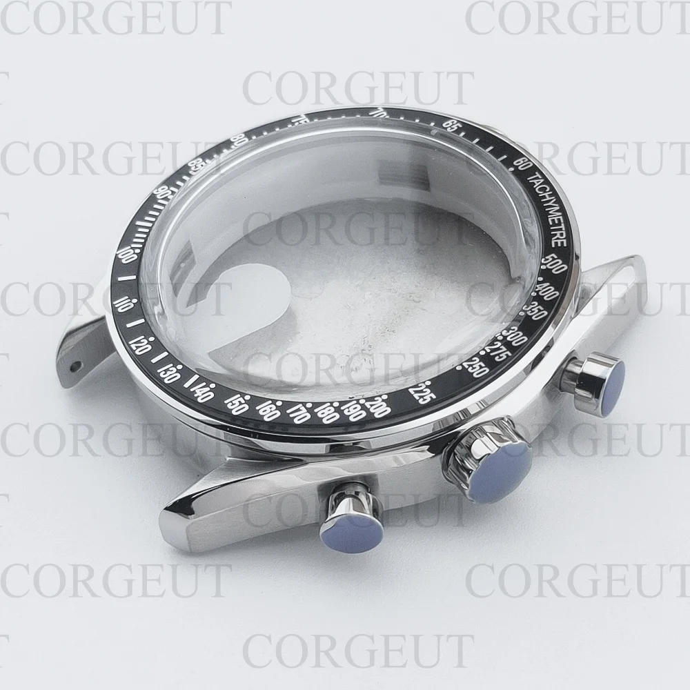 40mm VK63 Silver Watch Case Blue Green Black Silver Insert With Coated Glass For VK63 Quartz Chronograph Movement Steel Bracelet image 5