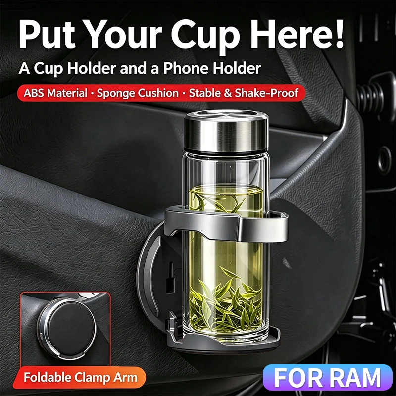 Multifunctional Car Door Cup Holder for Ram 1500 2500 3500 Heavy-Duty Car Coffee Milk Tea and Water Bottle Storage Cup Holder