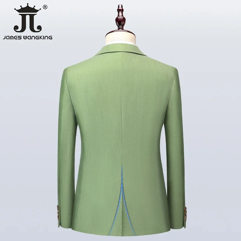 ( Jacket + Vest + Pants ) S-5XL Luxurious Men\'s Green Business Suit 3Pcs Prom Banquet Party Groom Wedding Dress Solid Color Suit