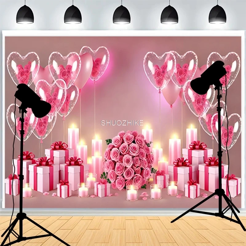 

Pink Romantic Valentine's Day Photography Backdrops Prop Rose Flowers Sweet Heart Cupid Party Photo Studio Background TV-02