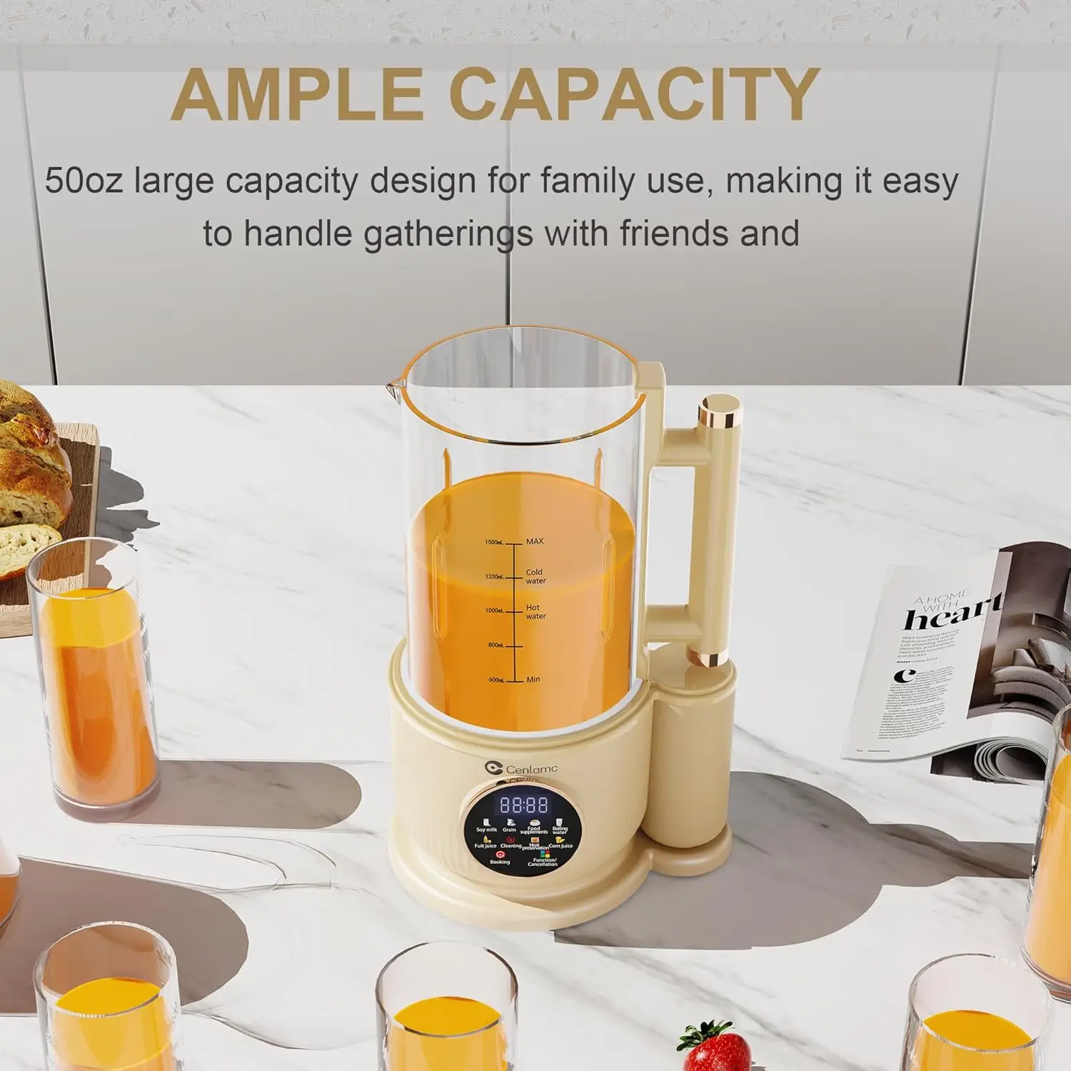 صانع حليب الجوز، 50 أونصة لوز محلي الصنع أوتوماتيكيًا، صليب، شوفان، حليب نباتي، عصارة، مع غطاء عازل للصوت/24 ساعة مؤقت/12 شفرات/مياه غليان