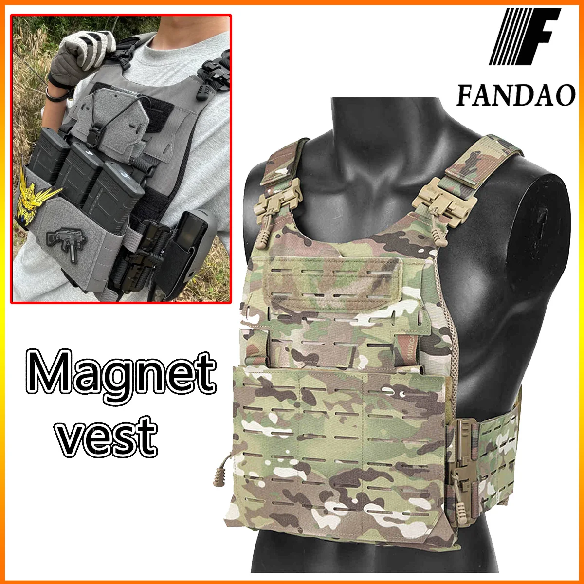 

FANDAO Tactical Magnetic Tactical Vest Molle Module Outdoor Vest with 3D Mesh Liner Hunting Airsoft Paintball Game