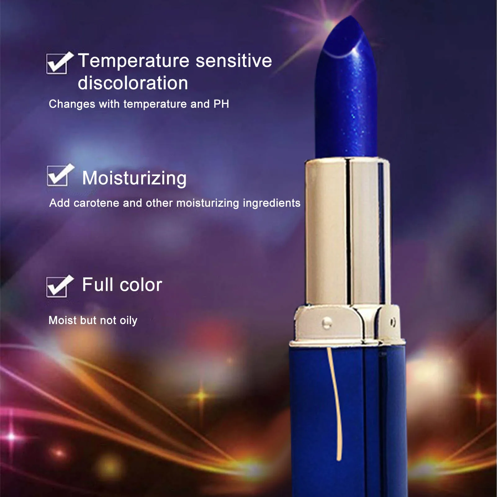 Baume à lèvres bleu changeant de couleur, imperméable, hydratant, longue durée de température, rouge à lèvres, maquillage, 1 pièce