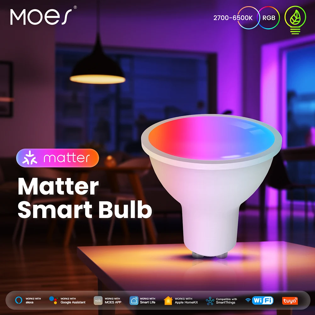 Tuya Matter WiFi Smart Bulb Dimmable Led Light RGB C+W 2700-6500K Colors Candle Lamp Voice Control with Alexa Google Home