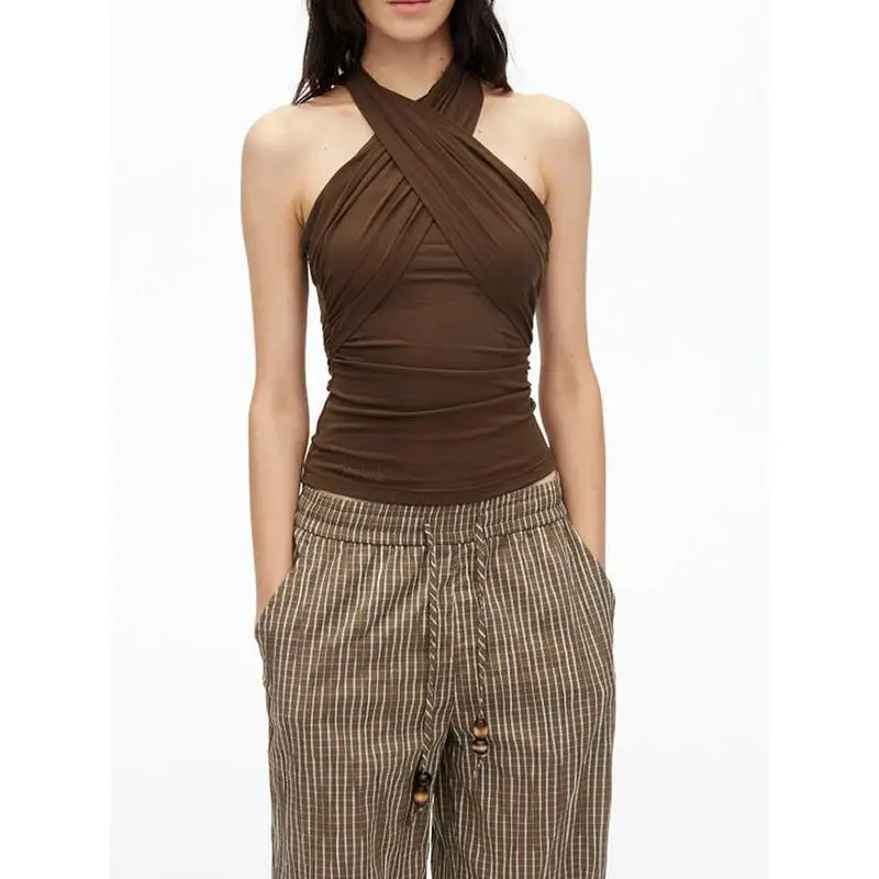 Women Sexy Halter Neck Camisole New Summer Slim-fitting Short Style Versatile T-shirt Top