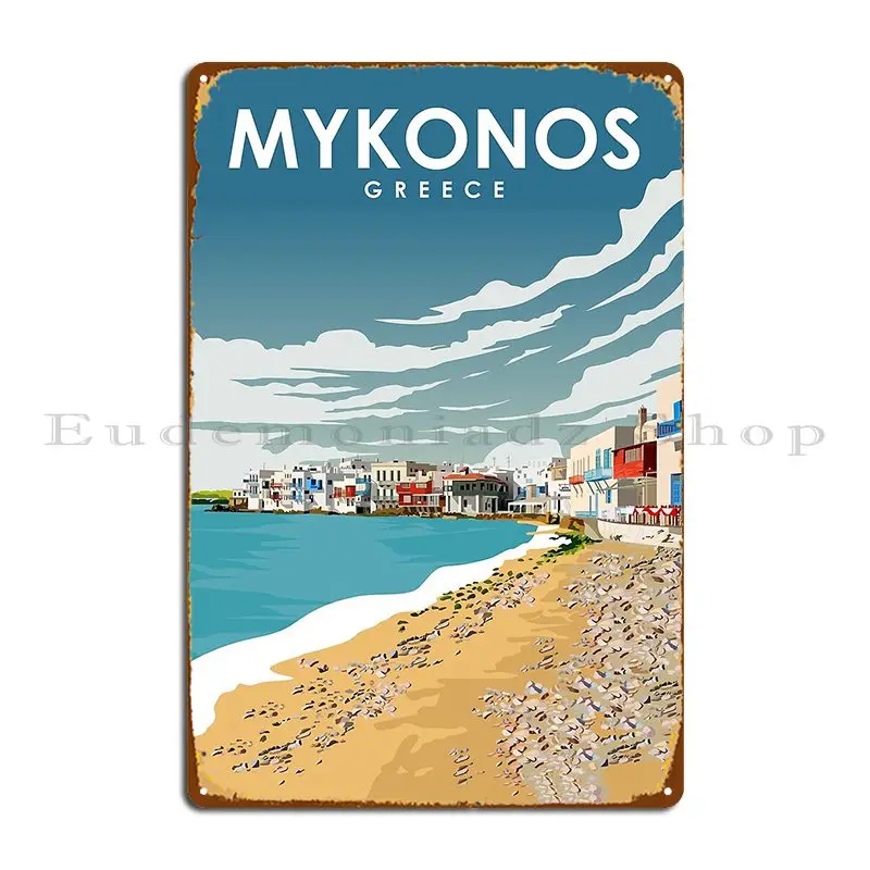 Mykonos Greece Daytime Scenic Travel Poster Metal Plaque Poster Pub Mural Print Painting Wall Mural Kitchen Tin Sign Poster