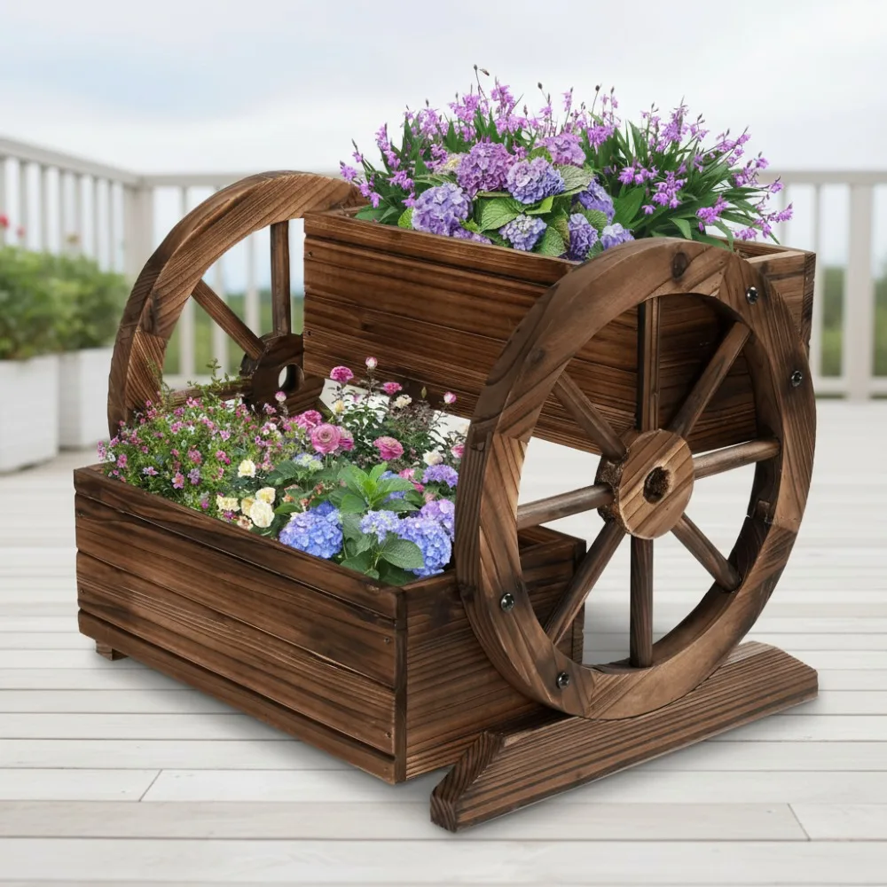 

Деревянный вагон-самолет с колесиками, декоративная садовая тележка для цветов, трав, овощей, внутреннего и наружного патио, балкона