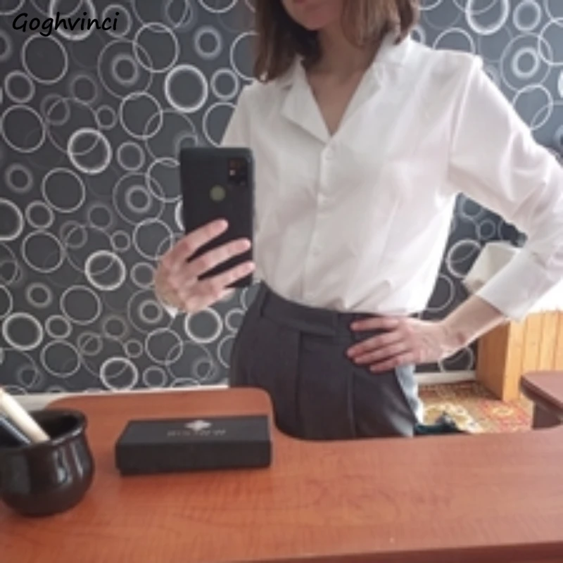 Women Blouses Simple Students Button-up 2024 Spring Aesthetic Comfortable Breathable Elegant Leisure All-match Temper Ulzzang