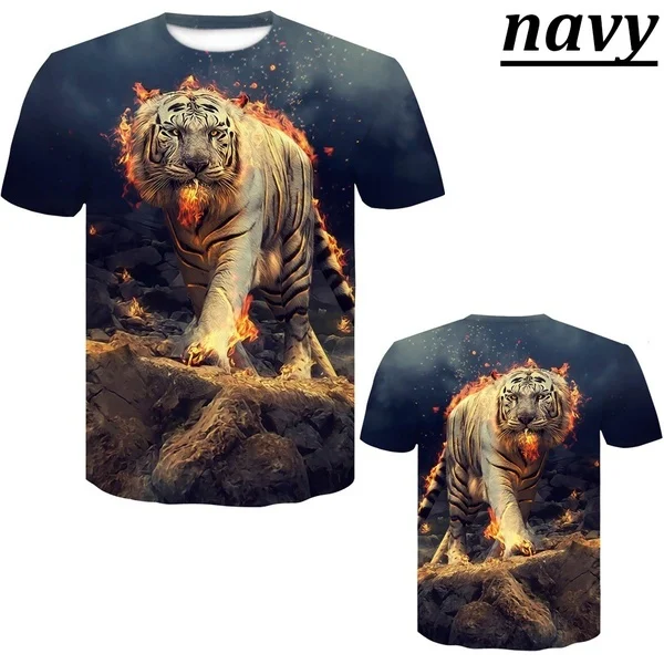 2022 New Men and Woman Unisex 3D Tiger Print Short Sleeve T-Shirt Hip Hop Couple Tee Tops Plus Size XS-5XL