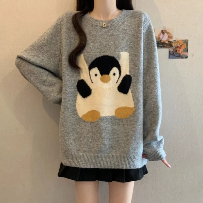 

Cartoon Penguin Embroidered Pullover Women Autumn Winter Fashionable Versatile Sweater