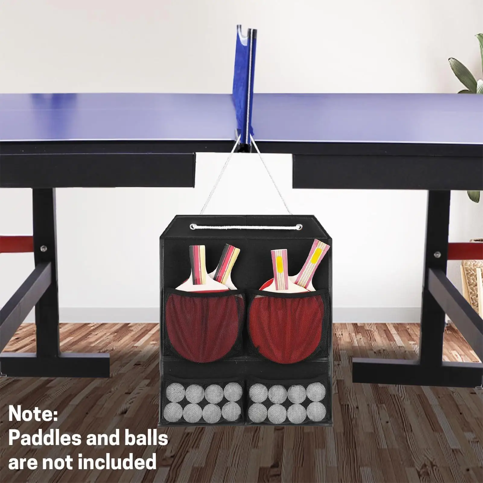 

Настенный стеллаж для хранения настольного тенниса с 4 карманами — спортивный держатель для мячей для домашнего спортзала, тренировочных тренировок в помещении и на открытом воздухе