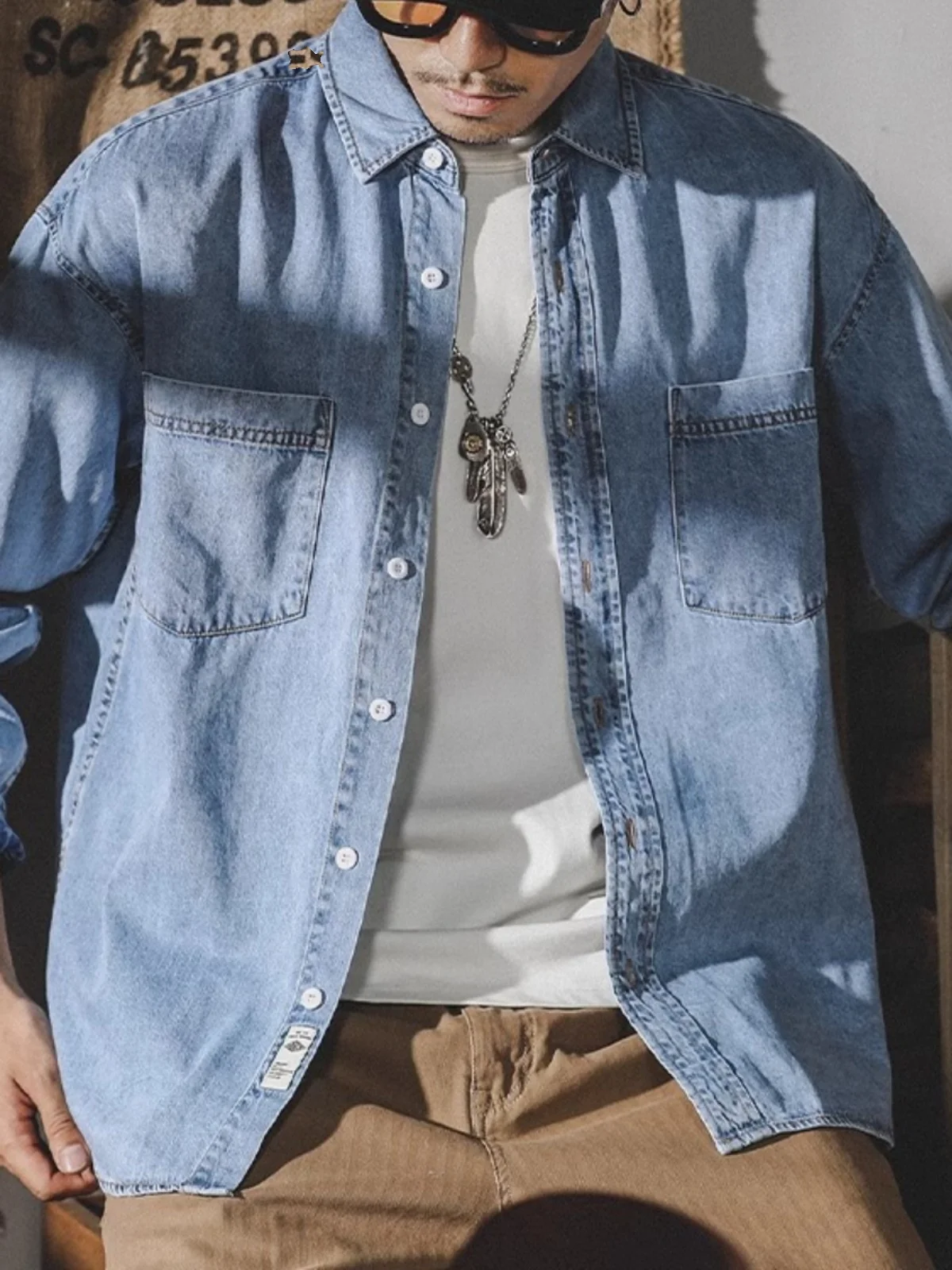 American Retro Workwear Shirt Men's Long Sleeve Spring Autumn Simple Washed Jacket Outerwear Loose Fit Regular Thickness
