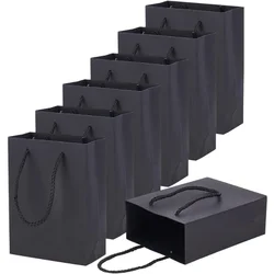 10 Pcs Thickened Kraft Paper Bags Black Paper Gift Bags Shopping Bags with Handles Recyclable Goody Bags for Gift Birthday